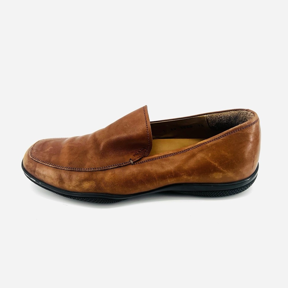 Prada Men's Brown Leather‎ Loafers Shoes Size 7.5 Y2K Era Rubber Sole Italy - Picture 10 of 16